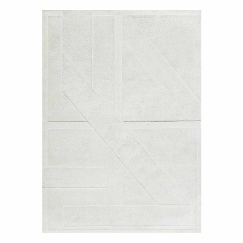 (B802) Laila Ali White Geometric High-Low Area Rug, 5×7