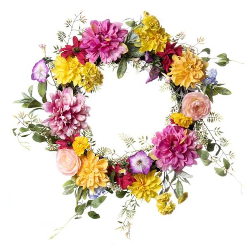Dahlia, Ranunculus & Daisy Wreath, 24″