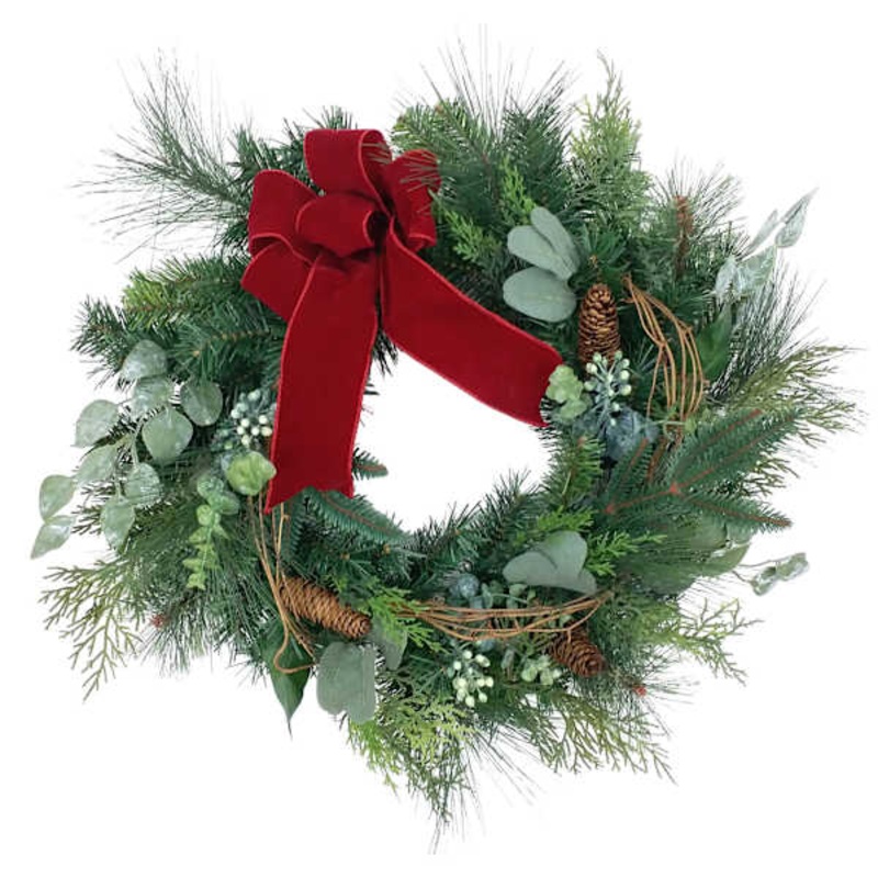 Eucalyptus, Cedar, & Pinecone Mixed Wreath with Bow, 24″