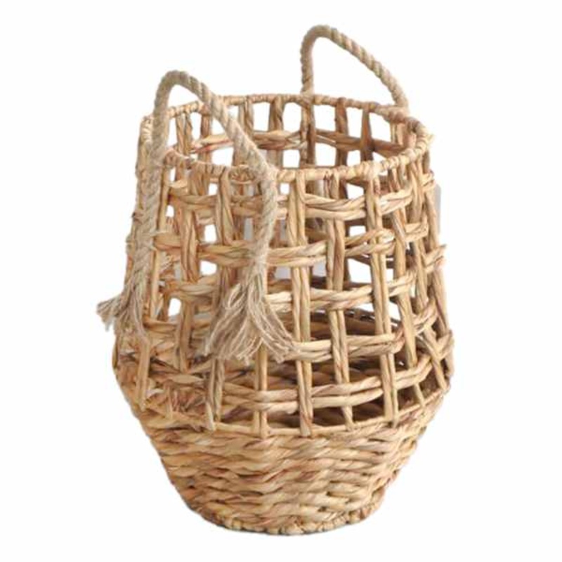 Grid Water Hyacinth Round Basket, Small