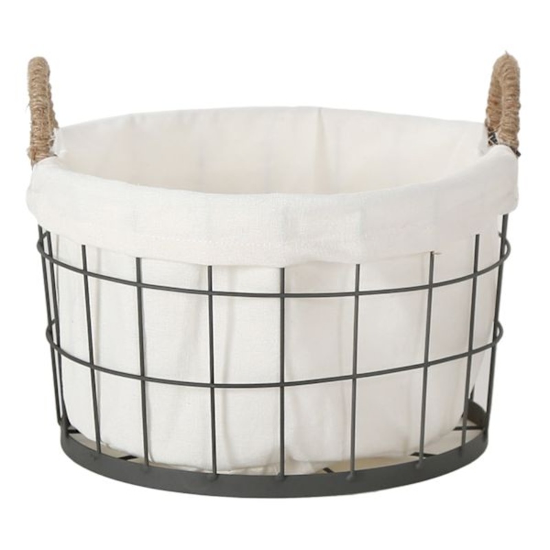Lined Round Wire Storage Basket, Small