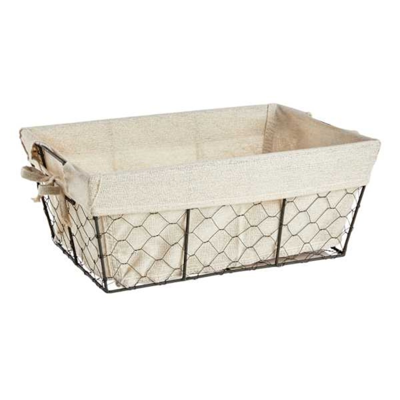 Metal Wire Storage Basket with Burlap Liner, Medium