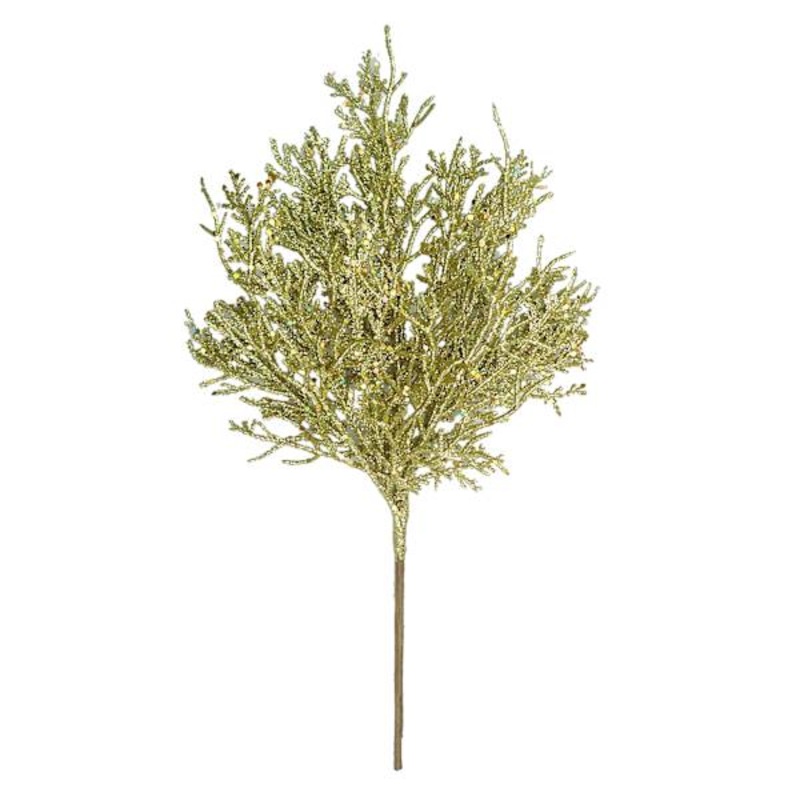 Metallic Gold Glittered Coral Pick 13″ | Holiday Florals | At Home