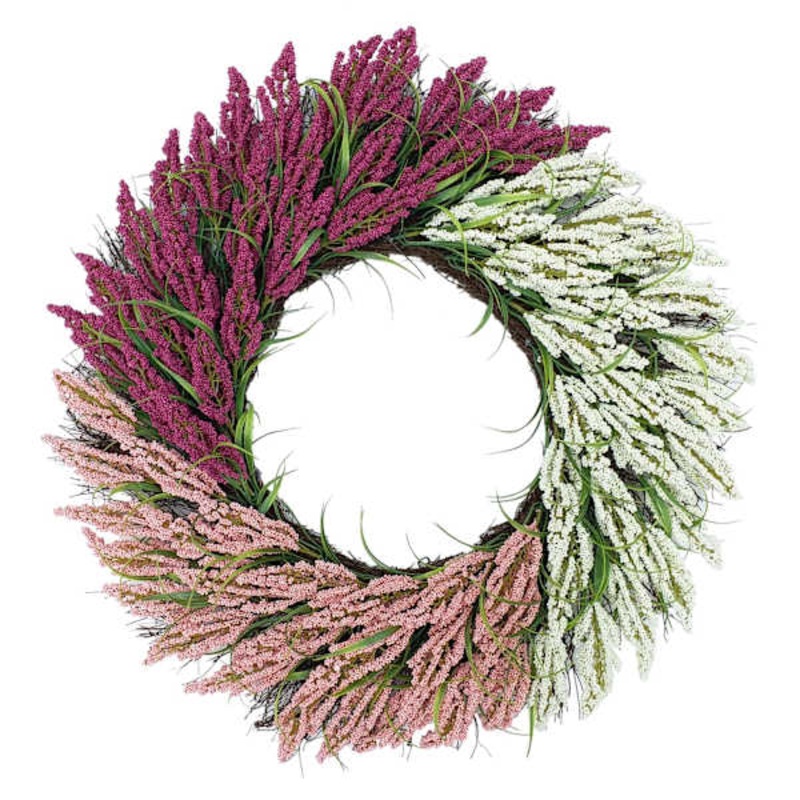 Pink & White Heather Floral Wreath, 28″