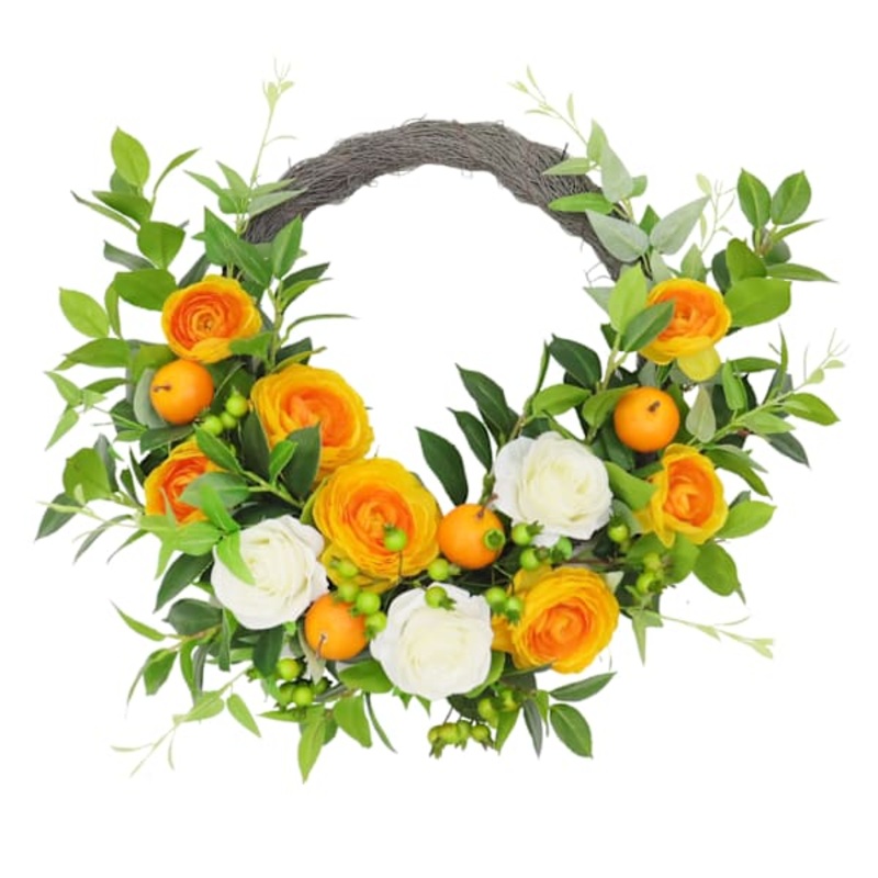 Ranunculus, Berry & Orange Half-Wreath, 22″