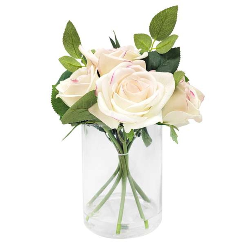 Real Feel Rose Arrangement in Glass Pot, 12″