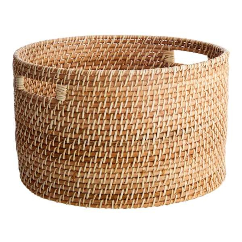 REAL SIMPLE Round Rattan Storage Basket, Large