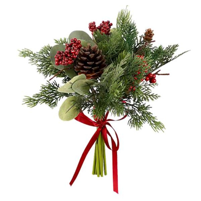Red Berry and Mixed Pine Christmas Bouquet 15″ | Holiday Dcor | At Home