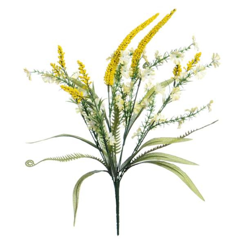 Yellow Cornflower & Heather Bush, 21″