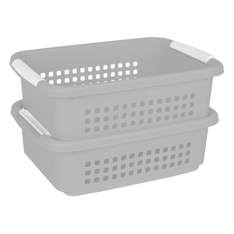 2-Pack Grey Stacked Nest Storage Basket, Medium