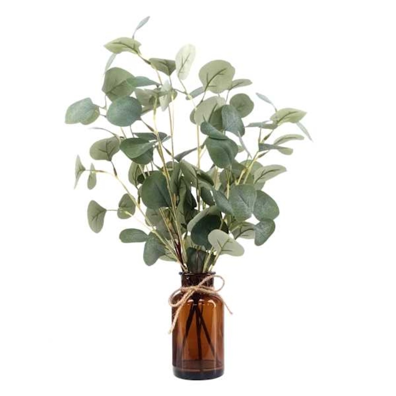 Eucalyptus Arrangement in Amber Glass Vessel, 15″