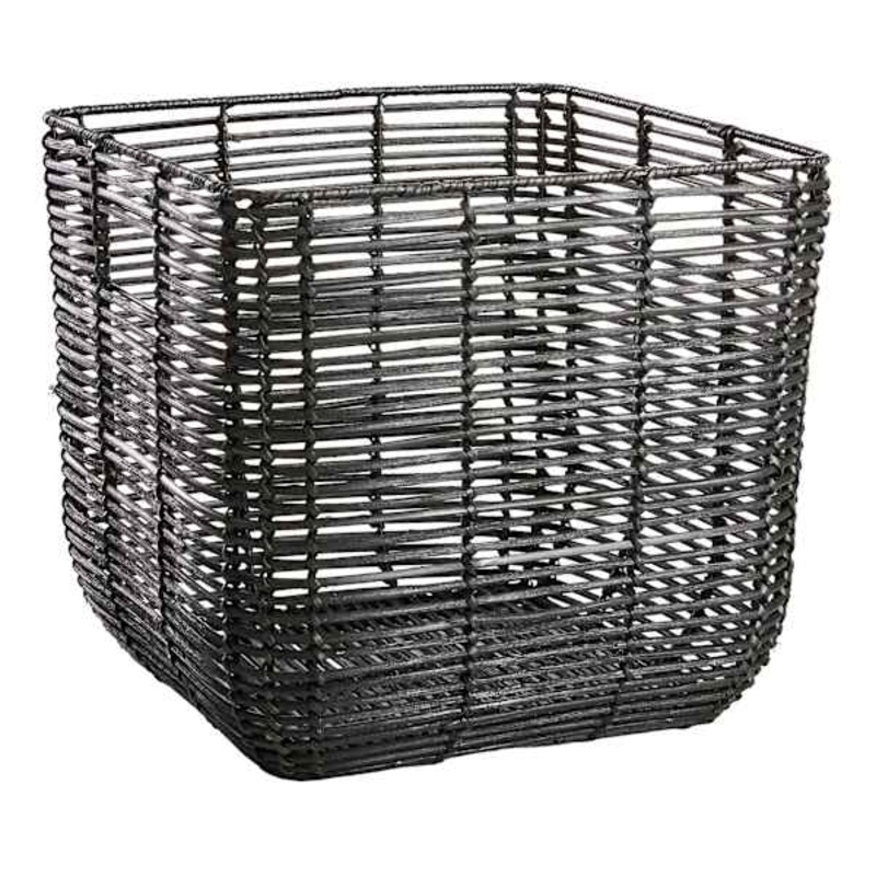 Found & Fable Black Square Rattan Storage Basket, Small