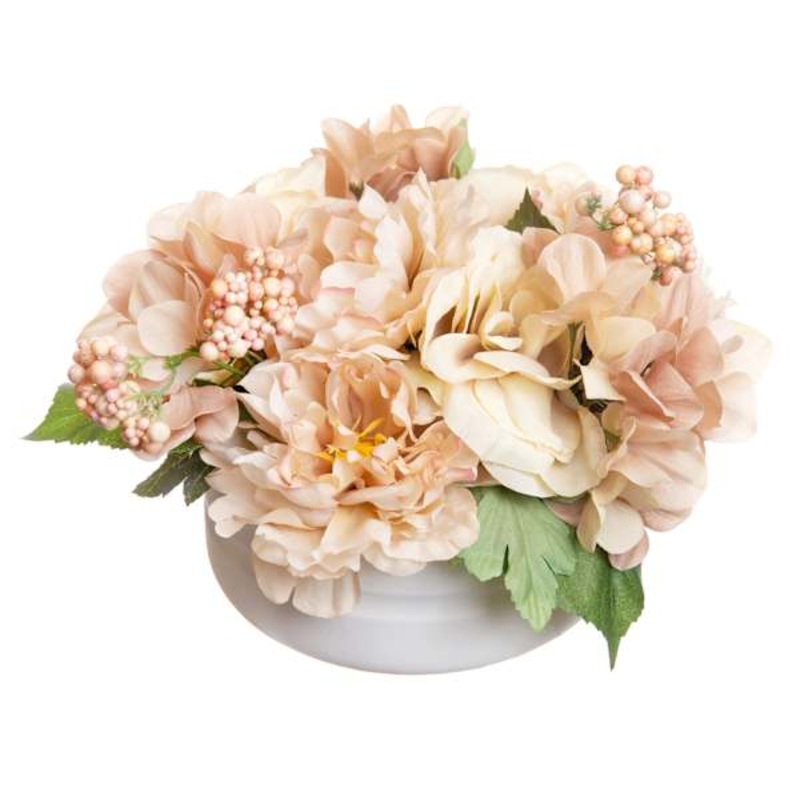 Neutral Roses with Cement Planter, 12″