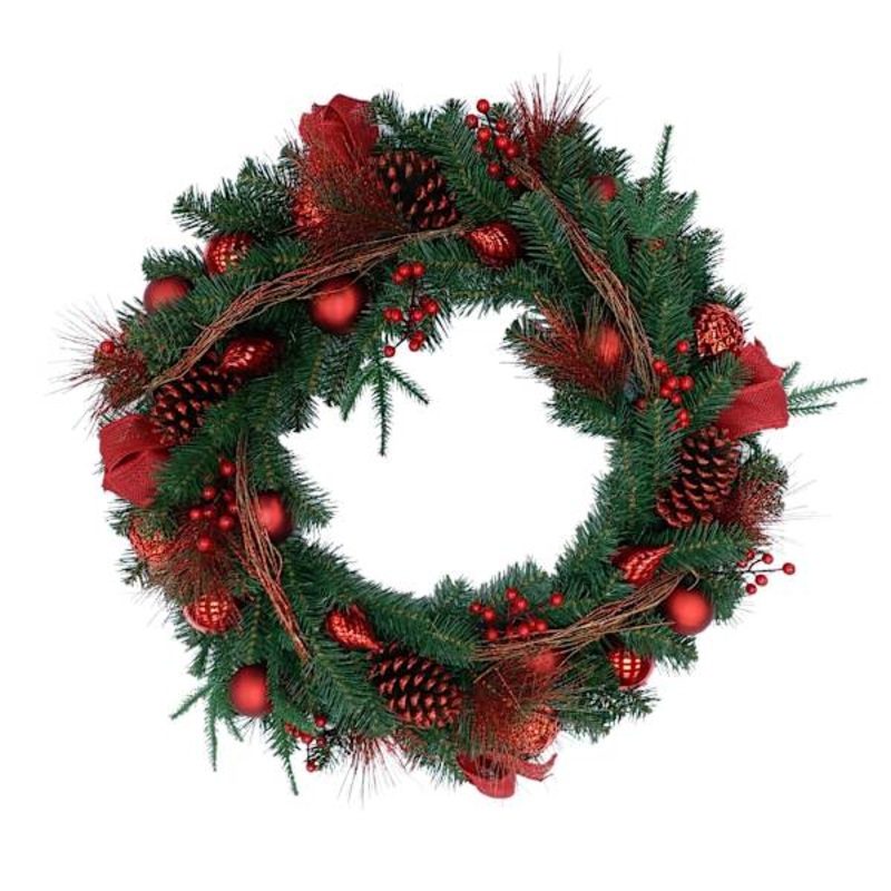 Red Glittered Ornament Vine Wreath 30″ | Wreaths | At Home