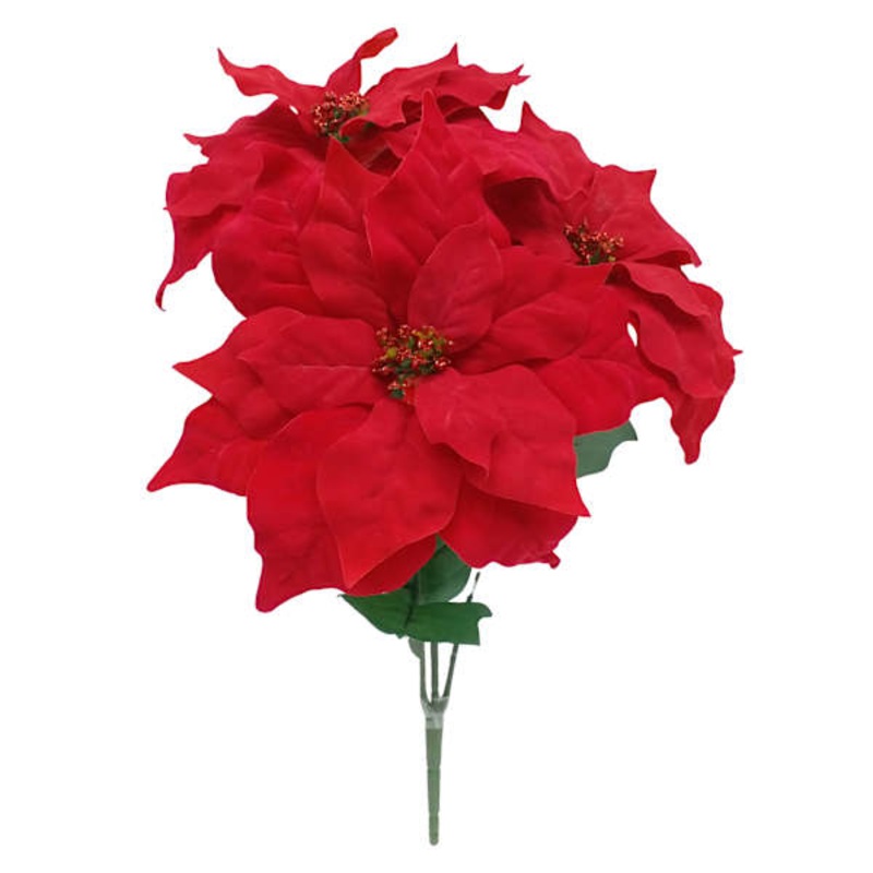 Set of 3 Red Poinsettia Floral Bush, 17.5″