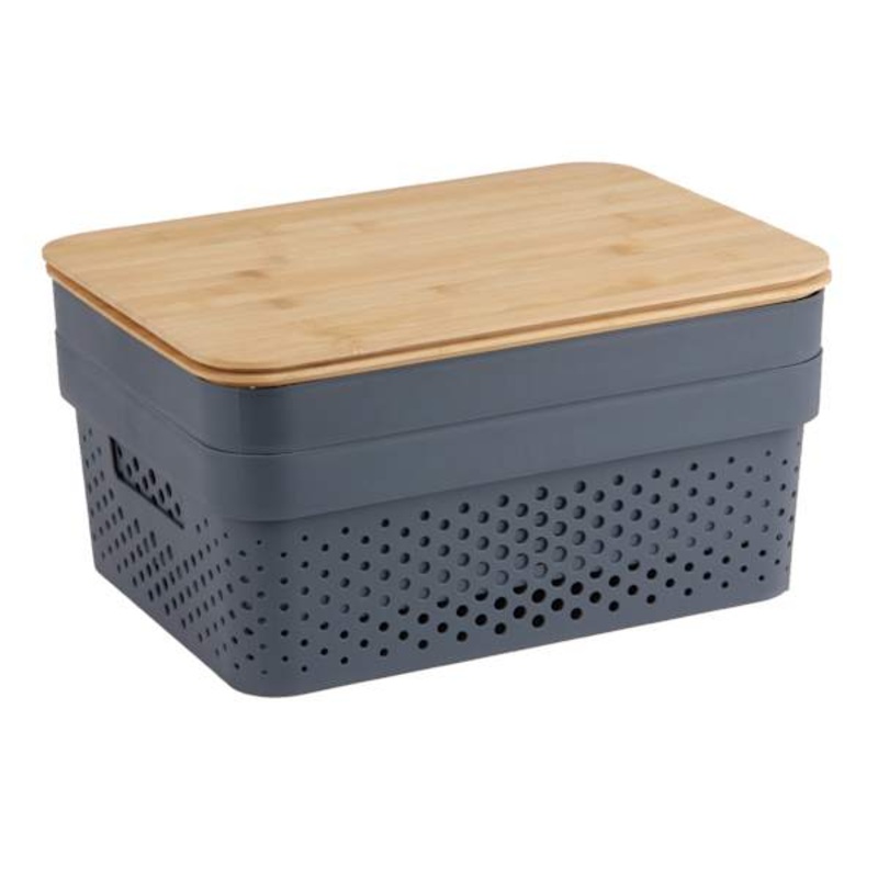 2-Pack Grey Storage Container with Bamboo Lid, Medium