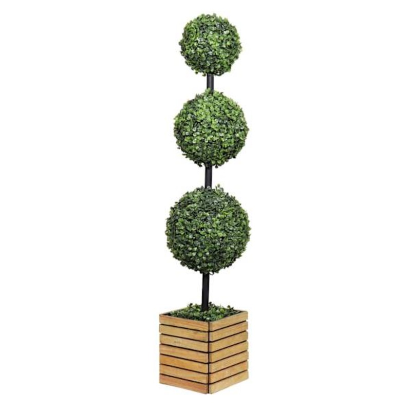 Ball Topiary in Wooden Vessel, 40″