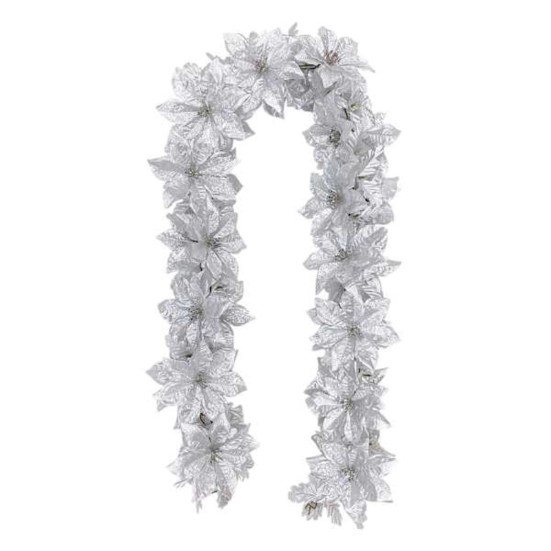 Metallic Poinsettia Floral Garland 6′ | Holiday Dcor | At Home