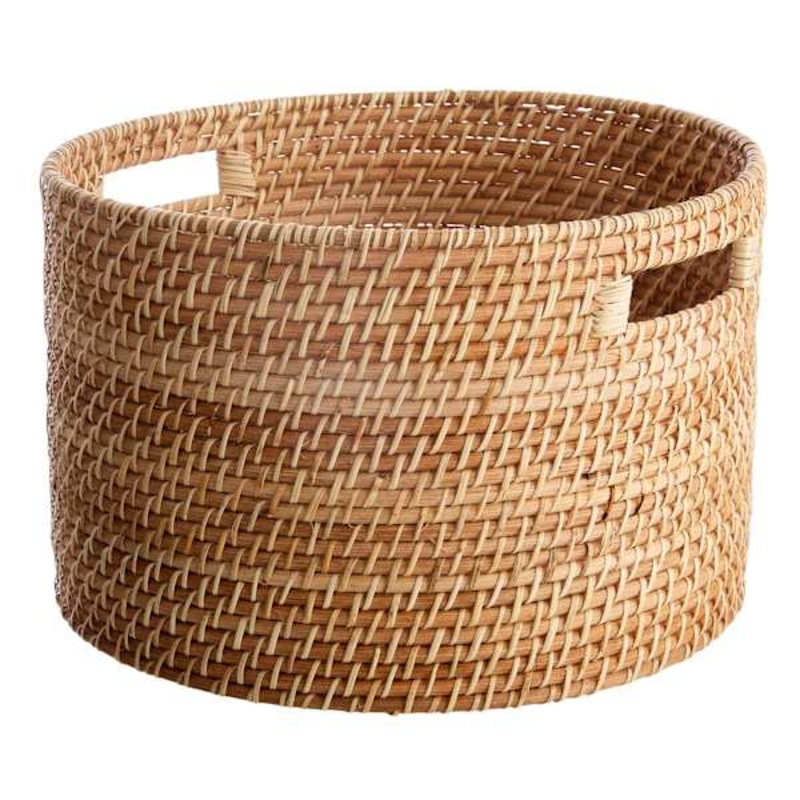REAL SIMPLE Round Rattan Storage Basket, Medium