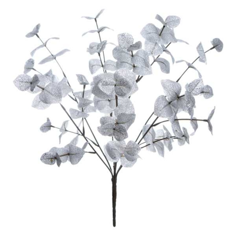White Glittered Eucalyptus Bush 19″ | Elegant Holiday Floral | At Home