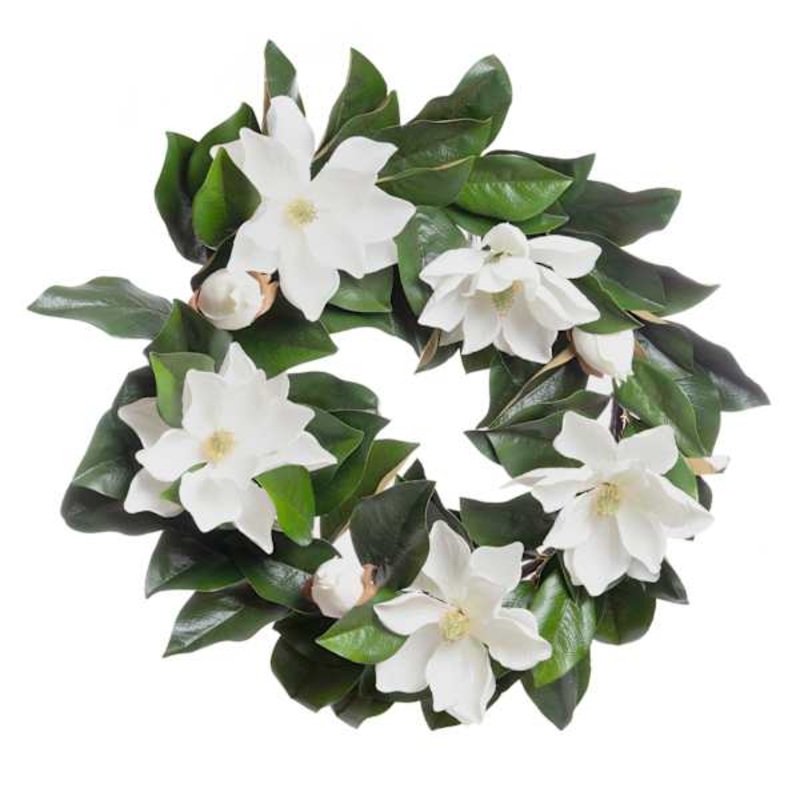 White Magnolia Floral Wreath, 28″
