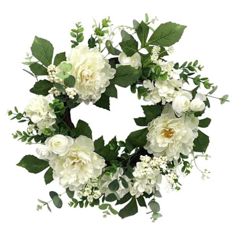 White Peony & Ranunculus Mix Wreath, 22″