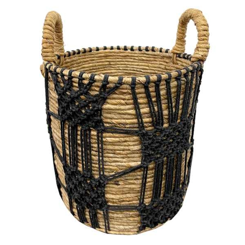 Found & Fable Round Abaca with Black Macrame Storage Basket, Small