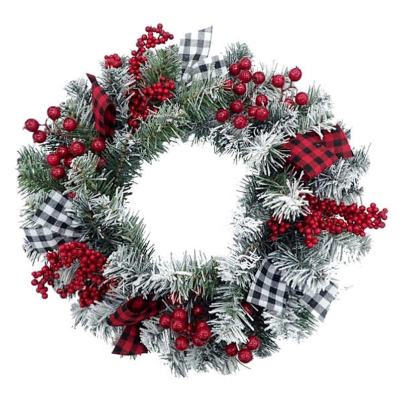 Red Berry and Frosted Pine Wreath 20″ | Classic Holiday Decor | At Home