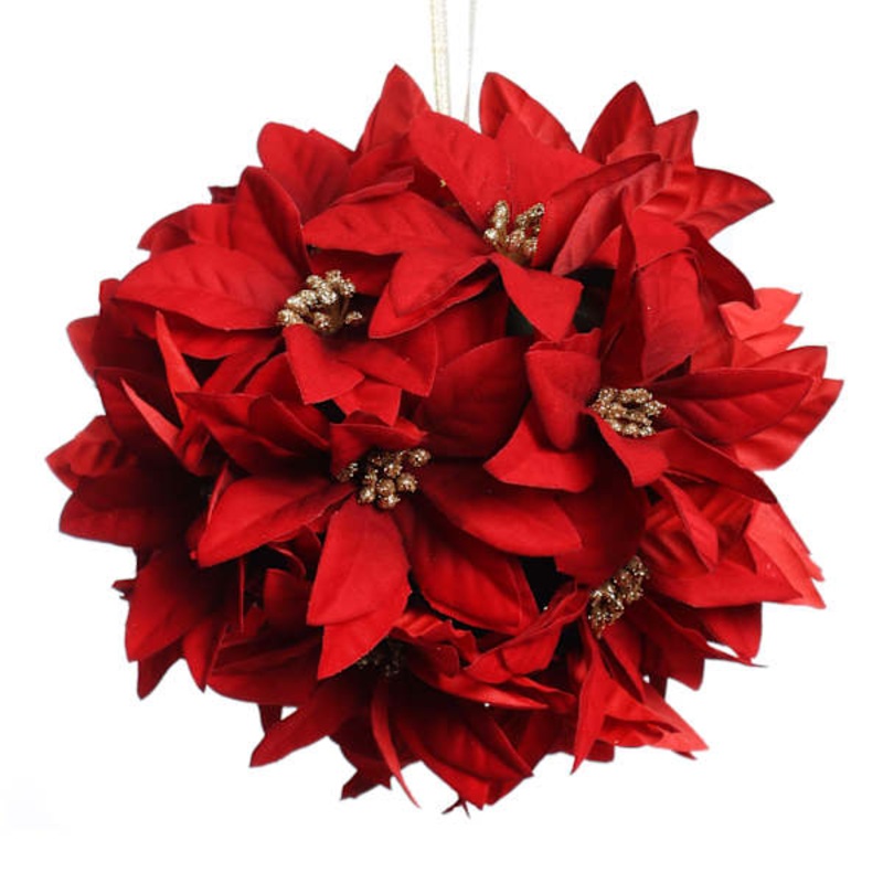 Red Poinsettia Kissing Ball, 8″