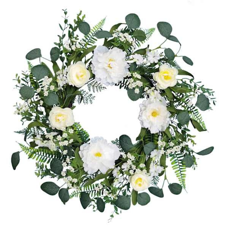 White Peony Floral Wreath, 22″
