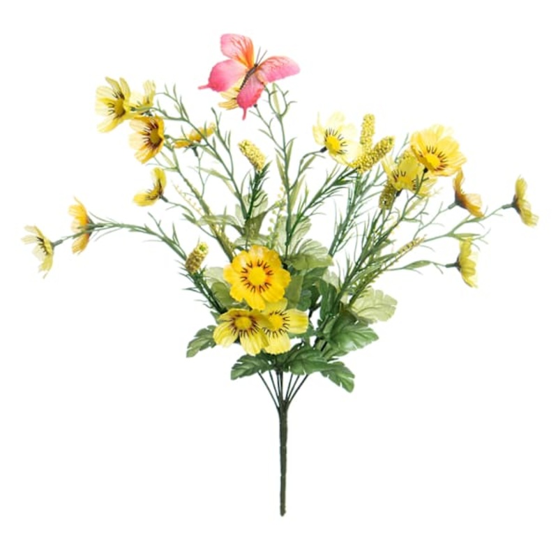 Yellow Cosmos, Heather & Butterfly Bush, 20″