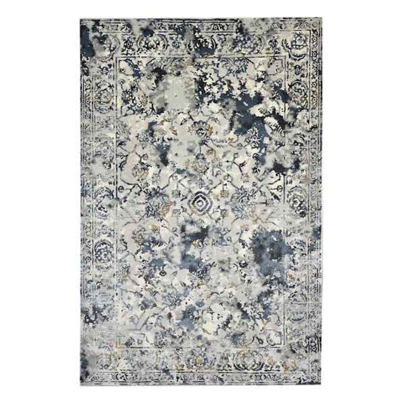 (B551) Magnolia Blue Vintage Floral Area Rug, 5×7
