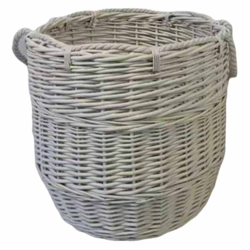 Honeybloom White Wicker Round Storage Basket, Large