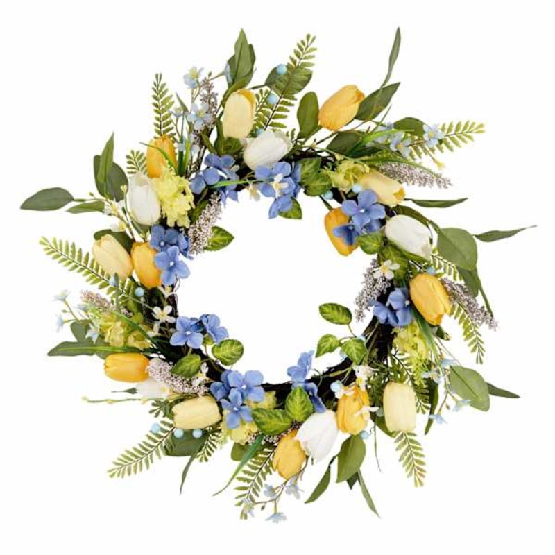 Mixed Tulips & Wildflower Wreath, 24″