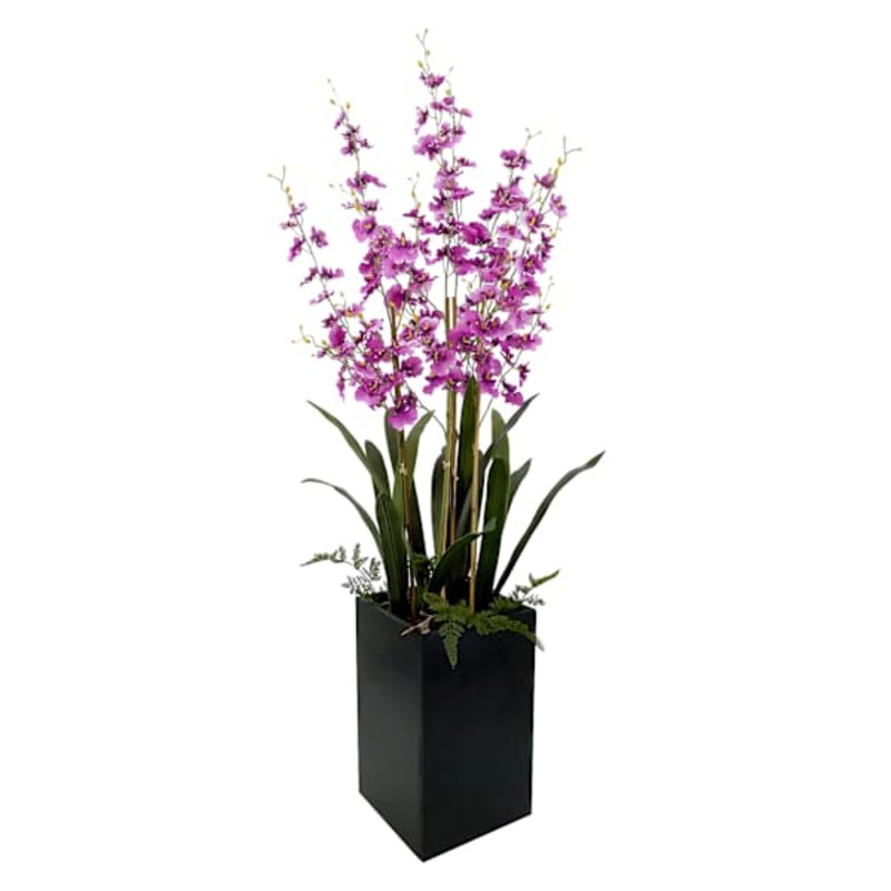 Pink Orchid Flowers with Wooden Planter, 47″