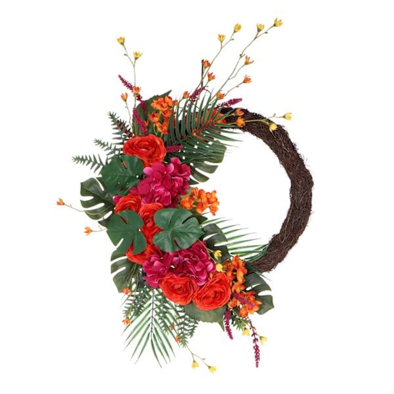 Red Flowers Half Wreath, 22″