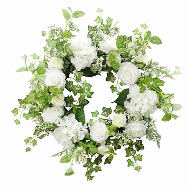 Rose, Hydrangea & Leaves Wreath, 22″