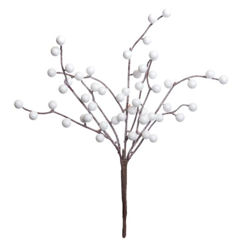 White Glittered Berry Pick 12″ | Holiday Florals | At Home