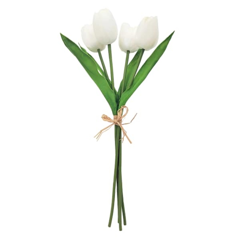 White Real Feel Tulip Floral Bush, 16″