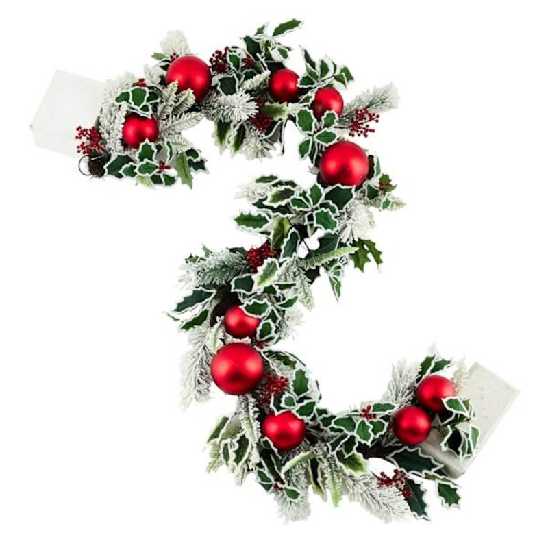 72In Snow Holly Ball Pine Garland | At Home