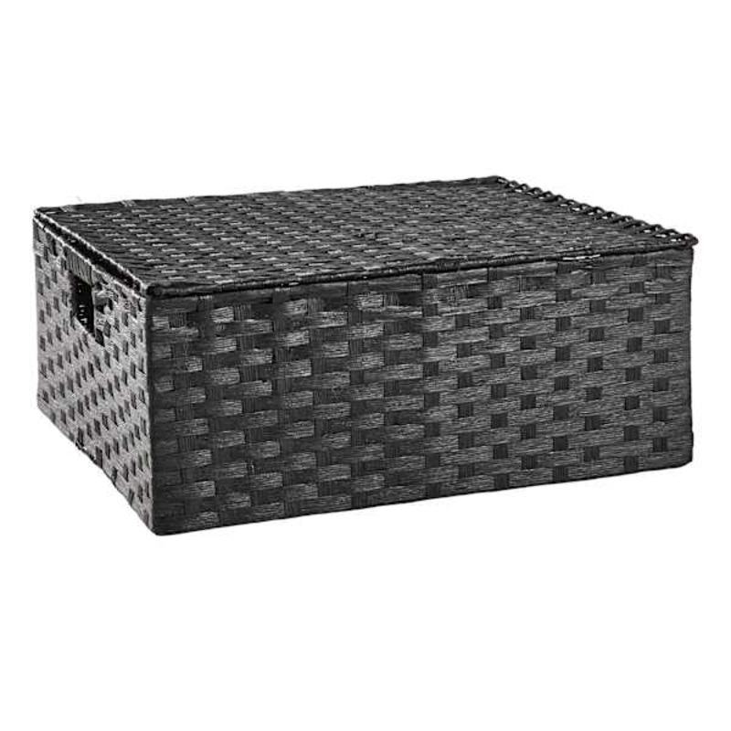 Black Paper Rope Rectangle Storage Basket with Lid Large | At Home