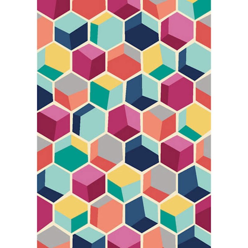 (D392) Hexagon Geometric Multicolor Colored Printed Area Rug with Non-Slip Back, 5×7