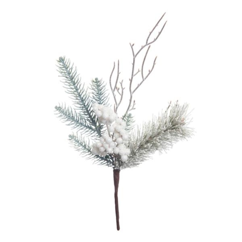 Glittered Berry and Snow Pine Pick 12″ | Festive Greenery | At Home
