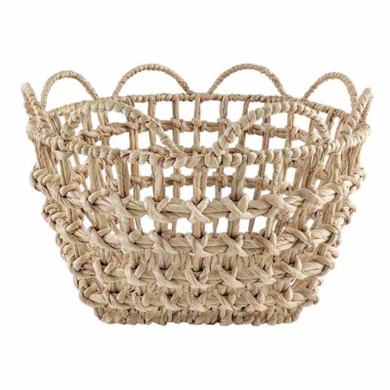 Grace Mitchell Braided Water Hyacinth Basket with Scalloped Edge, Large