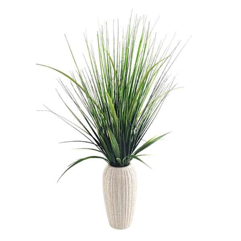 Grass Plant with White Ceramic Planter, 26″