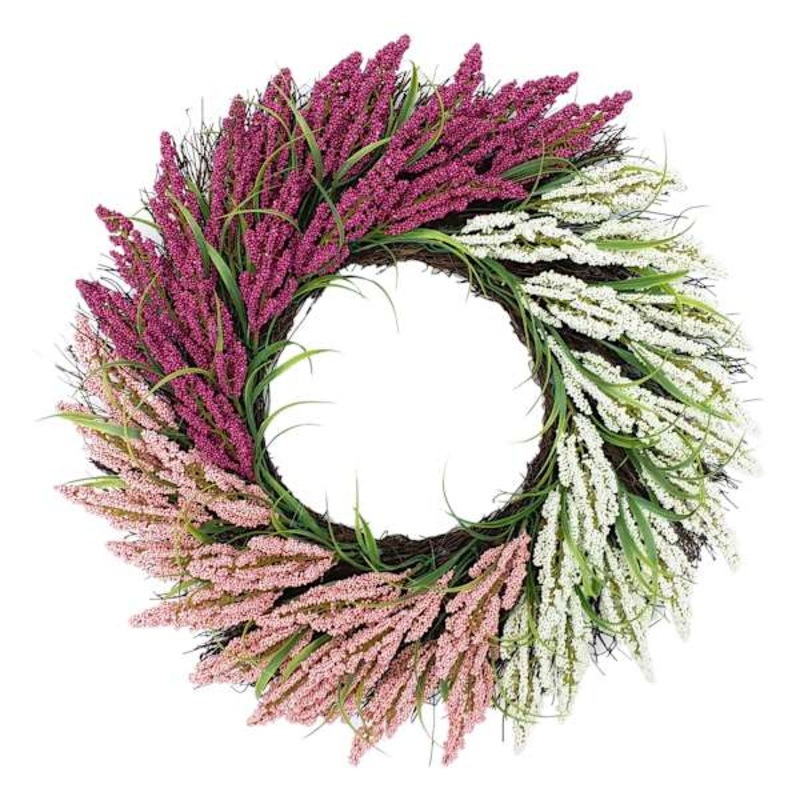 Pink & White Heather Wreath, 22″