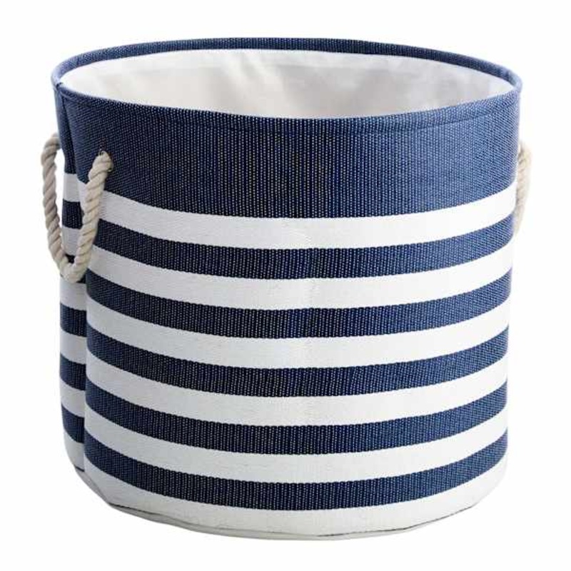 Providence Blue Striped Round Storage Basket, Large