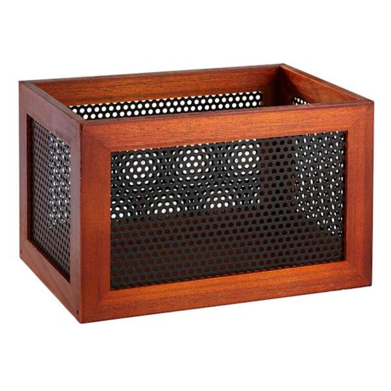Wood & Metal Rectangle Storage Basket, Medium
