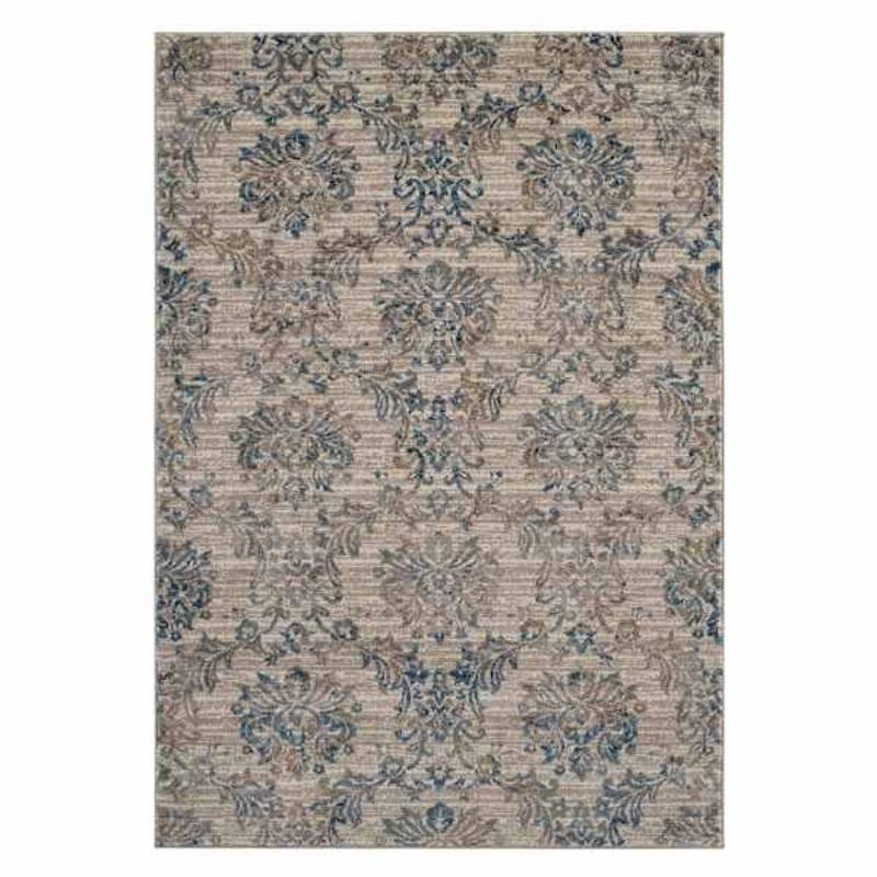 (B304) Ivory & Blue Floral Design Area Rug, 7×10
