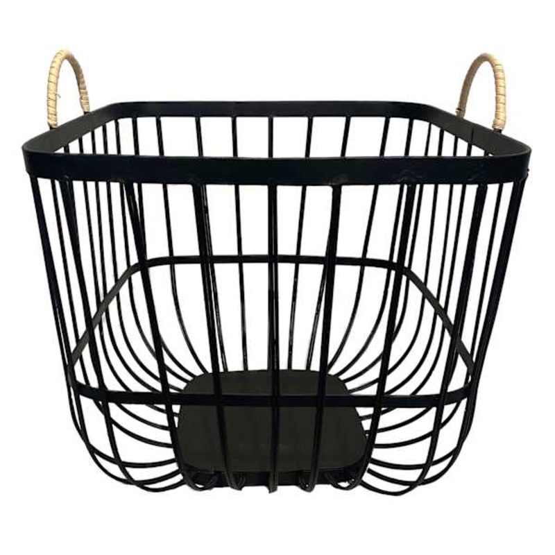 Black Metal Square Storage Basket with Handles, Small